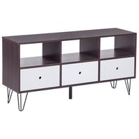 mueble para tv de madera oscura con blanco para tv hasta 50 mueble multimedia con estantes de 3 cajones foston