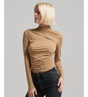 superdry para mujer w6011682a camiseta fruncida con cuello perkins y manga larga marron l casual modal