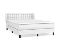 cama box spring con colchon cuero sintetico blanco 140x200cm botones