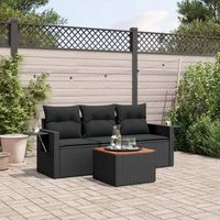 conjunto de sofas jardin 4 uds  mueble jardin mesa y sillas con cojines ratan sintetico negro cfw182003