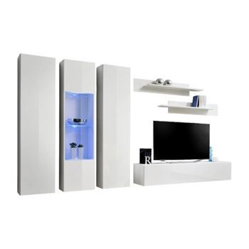 Mueble De Tv Fly C4 Diseño, Color Blanco Brillante. Mueble Colgante Moderno Y De Moda Para Su Sala De Estar.