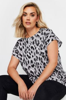 Yours Top Algodón Gris Leopardo Con Manga Sisa, Mujer Curvy Y Tallas Grandes, Yours