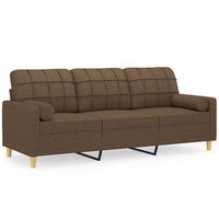 sofa de 3 plazas  sofa de salon  sofa de descanso con cojines tela marron 180 cm