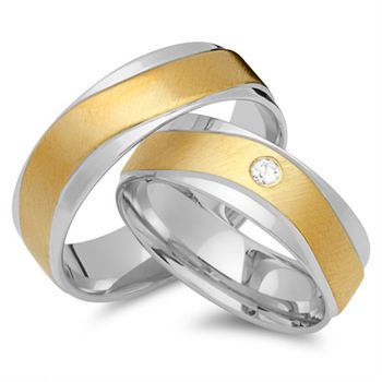 Alianzas 14 quilates oro amarillo-blanco con diamante
