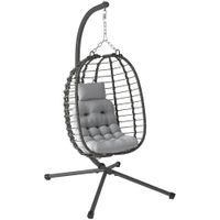 outsunny silla colgante plegable de ratan con soporte cojin y almohada altura ajustable gris