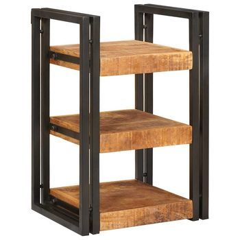 Mesita De Noche - Dormitorio - Madera De Mango Maciza - Marrón Y Negro (38x33x58cm)