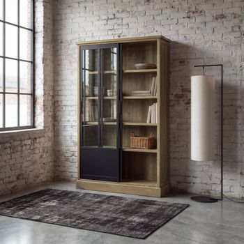Vitrina de pino macizo y vidrio con 2 puertas correderas
