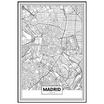 Panorama Cuadro Enmarcado Mapa De Ciudad Madrid 70x100 Cm