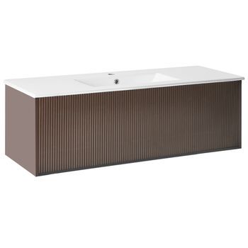 Mueble De Baño Suspendido Con Lavabo De Madera Sintética Con Almacenaje 120 Cm Marrón Madidi