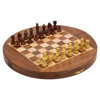 ajedrez magnetico con caja semiredonda de madera marron d23x2