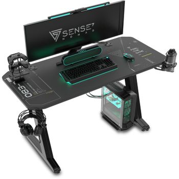 SENSE7 Nomad Cybernetic Mesa Gaming Ergonomicos con Accesorios 100x50 Negra