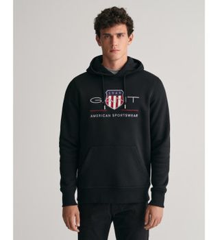 Gant para hombre. 2047082 Sudadera con capucha Archive Shield negro (L), Casual, Algodón, Manga larga