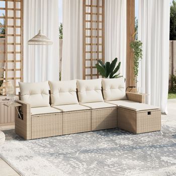 Conjunto De Sofás Jardín Con Cojines 5 Uds | Mueble Jardin Mesa Y Sillas Ratán Sintético Beige Cfw219088