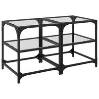 2 uds mesa de centromesa auxiliarmesita de centro superficie de vidrio acero 40x40x45 cm