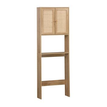Estante Mueble De Wc Decorada En Madera Y Caña, Natural