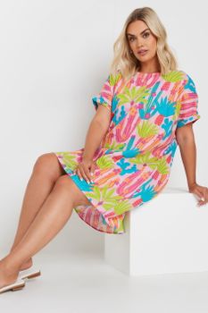Yours Vestido Fresco Corto Rosa De Cactus, Mujer Curvy Y Tallas Grandes, Yours