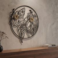 panel decorativo 3d flores en metal negro cm 63x2x69