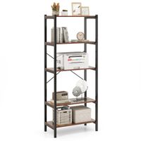 costway estanteria de 5 niveles libreria con marco metalico y doble sistema antivuelco mueble de almacenamiento para oficina sala de estar marron