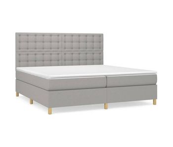 Cama box spring con colchón tela gris claro 200x200 cm botones