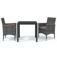 juego muebles jardin 3 uds  conjunto de comedor con cojines ratan sintetico gris