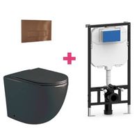 pack inodoro suspendido ceramica genova negro mate con cisterna y pulsador cobre rectangular