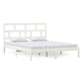 Cama Matrimonial | Cama Para Adultos | Estructura De Cama De Madera Maciza De Pino Blanco 160x200 Cm