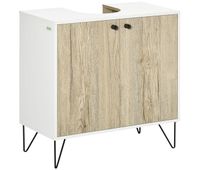 kleankin mueble para debajo del lavabo de madera armario bajo lavabo armario de bano de suelo con 2 puertas estante y patas de acero 60x30x60 cm roble y blanco