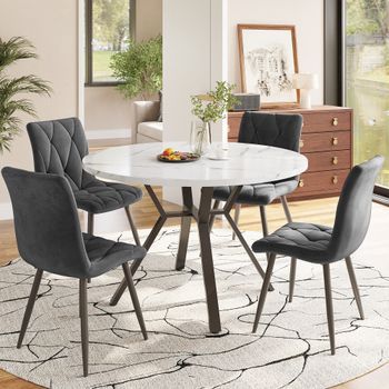 Conjunto De Mesa Y 4 Sillas - Mueble De Comedor - Mdf Y Acero - Gris Y Negro (100x100x75cm)