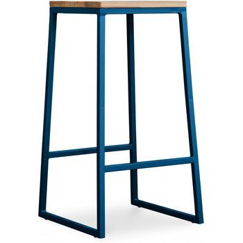 Taburete Diseño Industrial - Madera Y Metal - 76cm - Big Boy  Azul Oscuro