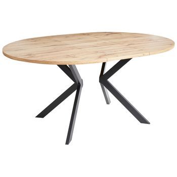 Mesa De Comedor Extensible Ovalada Moderna Industrial Patas De Metal Marrón Claro Carlea