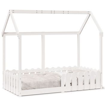Cama Infantil | Cama Para Niños | Cama Con Forma De Casa Para Niños Madera Maciza Blanco 80x160cm