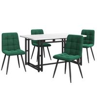 conjunto de comedor con mesa de 140 x 80 cm patas negras y 4 sillas de terciopelo verde oscuro