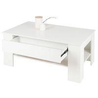 mesa de centro con 1 cajon y estante 110x65x48 cm blanco ml-design
