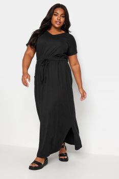 Yours Vestido Largo De Algodón Negro, Mujer Curvy Y Tallas Grandes, Yours