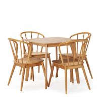 juego de mesa 80x80 cm y 4 sillas de comedor color roble
