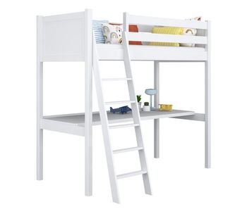 Cama alta de madera con escritorio n04 blanco