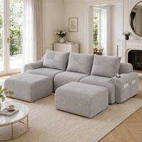 sofa modular de 3 plazas con 2 pufs - muebles de salon - pana - gris claro 268x174x80cm