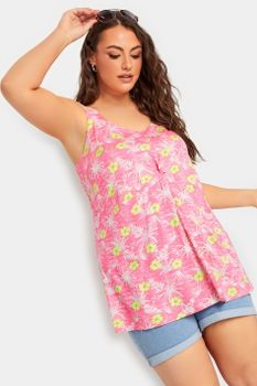 Yours Top Rosa De Flores Con Tirantes Anchos, Mujer Curvy Y Tallas Grandes, Yours