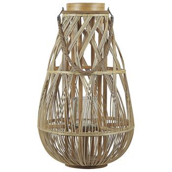 Linterna De Madera De Bambú Color Claro Y Cristal 56 Cm Interior Exterior Escandinavo Tonga