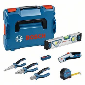 Bosch Professional Set De 13 Herramientas Manuales (incl. 2 Alicates, 1 Cúter, 1 Cinta Métrica, 1 Nivel De 25 Cm, 1 Navaja, 10 Hojas De Repuesto, En L-boxx)