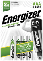 blister 4 pilas recargables universal potencia 500 mah tipo hr03 energizer e301375701