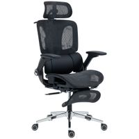 homcom silla de escritorio de malla con reposapies respaldo reclinable soporte lumbar reposabrazos y reposacabezas ajustable
