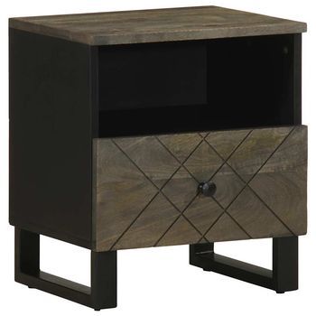 Pack 2 Uds Mesitas De Noche | Mesilla De Noche Madera Maciza De Mango Negro 40x33x46 Cm