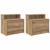 pack 2 uds mesitas de noche  mesilla de noche con cajon roble artesanal 51x31x47 cm