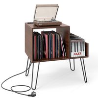 costway soporte para tocadiscos con estacion de carga separador desmontable estante exhibicion de vinilos para dormitorio sala oficina nogal