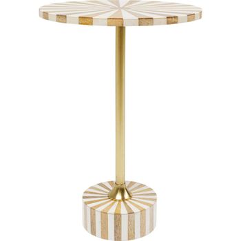 Mesa auxiliar beis y blanca y acero dorado Ø40c