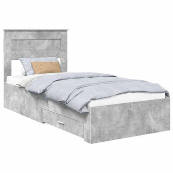 Cama Individual | Cama Para Adulto | Estructura De Cama Con Cajón Gris Concreto Y Plata 75 X 190 Cm