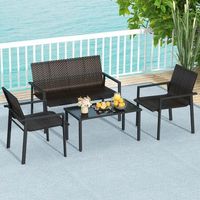 juego de muebles de patio 4 piezas mimbre con marco de metal galvanizado marrrn
