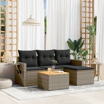 Conjunto De Sofás Jardín Con Cojines 5 Uds | Mueble Jardin Mesa Y Sillas Ratán Sintético Gris Cfw180114