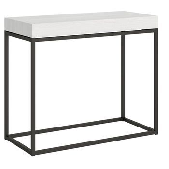 Consola Extensible Moderna De Madera Blanca Y Patas Finas De Metal Antracita 45 A 196 Cm Noro-3 Alargaderas Finas